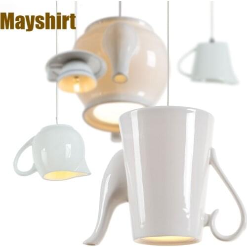 Modern Chinese Ceramic Led Pendant Lights Cafe Nordic Tea Cup Teapot Kitchen Hanging Lamp Dining Room Light Fixtures Home Decor