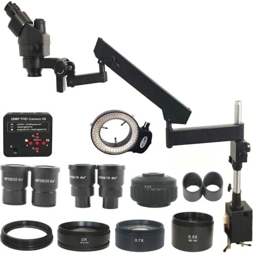 3.5X-180X SimulFocal Trinocular Articulating Arm Clamp Microscope 38MP HDMI USB Microscopio Camera Diamond Jewelry PCB Repair