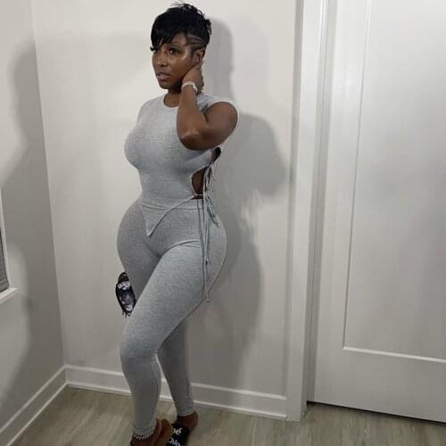 Knitted Ribbed Two Piece Set for Women Matching Sets Side Hollow Out Top and Pants Suits 2 Piece Outfits Casual Tracksuit Summer