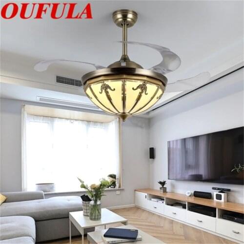WPD Copper Ceiling Fan Lights With Invisible Fan Blade Remote Control Contemporary Home Creative Decoration Fan Lighting