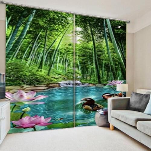 Custom green bamboo curtains simple and fresh modern cute cartoon thickening blackout curtains
