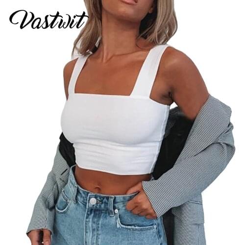 Women Tank Tops Summer Square Neck Crop Top Sexy Backless White Black Casual Basic T Shirt Cami