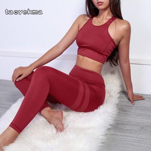 Taoyekma Women sport Suit Gym Yoga Sets 2 Pieces Women Sportwear Yoga Set Fitness Sportwear Workout Set Fitness Yoga Wear