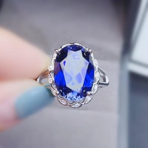 Blue sapphire oval ring Per jewelry 925 sterling silver 10*14mm 7.3ct big gemstone Fine jewelry Women rings J212169