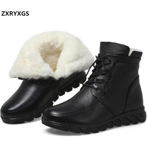 ZXRYXGS New Genuine Leather One Fur Wool Boots Women Shoes Warm Boots Flat Comfortable Shoes Woman Boots Fashion Casual Boots