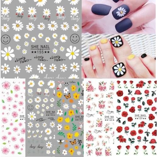 1pcs Elegant Daisy Nails Art Manicure Back Glue Decal Decorations DIY Designer Water Transfer Nail Sticker for Nails Tips Beauty