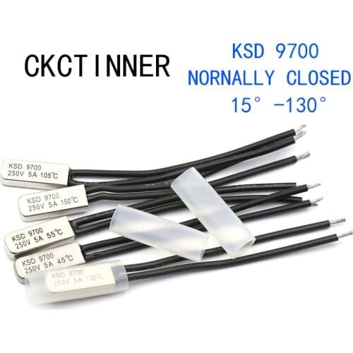 1pcs KSD9700 250V 5A Normally closed Bimetal disc temperature switch N / C thermal thermostat Protector 15~ 130 degrees