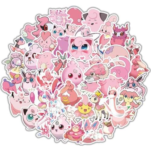 10/50PCS Kawaii Pink Pokemon Stickers Cartoon Girl Gift stikers Waterproof Skateboard Guitar Laptop Luggage Sticker Kids Toys