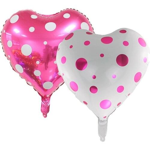 10pcs/lot Pink White Heart Shaped Helium Foil balloons Valentines Day Wedding Party Decoration Polka Dot Balloon