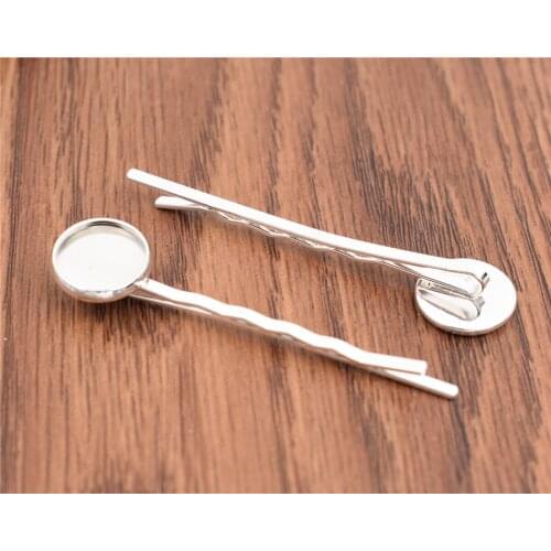 12mm 10pcs High Quality Classic Bright Silver Plated Copper Material Hairpin Hair Clips Hairpin Base Setting Cabochon Cameo