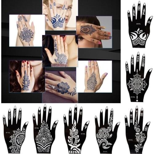 2Pcs/Set Professional Mehndi Black Henna Tattoo Temporary Hand Tattoo Body Art Sticker Template India Flower Tattoo Stencil
