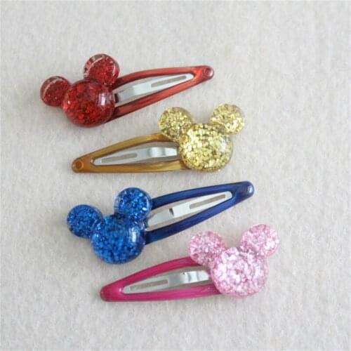 4pcs/lot Disney girl cute hair clip Solid color candy bb clip childrens color Mickey head small hair clip 4 cm side clip