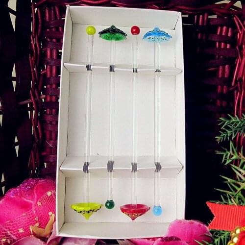 4pcs Murano glass umbrella shape art Figurine swizzle stick hand made glass stirring rod disposable coffee cocktail Drink mixer