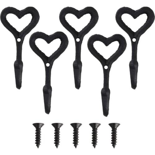 5PCS Iron Decorative Vintage Hat Bedroom Home Wall Mounted Holder Black Hanger Heart Shape Coat Storage Hook Door