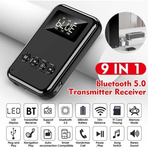 9 IN 1 bluetooth 5.0 Audio Transmitter Receiver Stereo Music Wireless Adapter 3.5mm AUX Jack FM Transmitter for Car TV MP3 PC