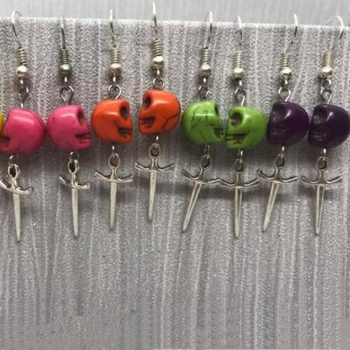 Colorful Skull Earrings Dagger Skull Jewelry Gothic Gift Grunge Sword Warrior Fashion Delicacy Beautiful Silver Color 2020 New