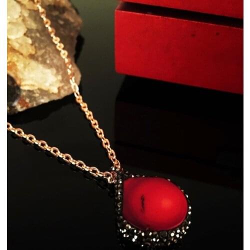 Dr Stone Natural Stone Women Coral Stone Rose Gold plated Necklace KRB9 372868245