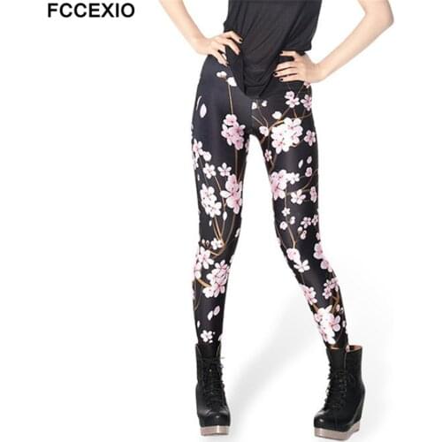 FCCEXIO The Peach Blossom 3D Print Sexy Leggings Plus Size Fitness Leggins Workout Female Summer Women Long Pants
