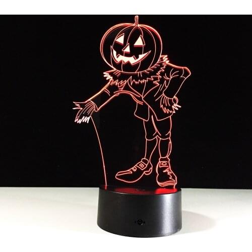 Halloween new pumpkin lantern clown 3D Cartoon characters seven color remote control touch spread small night light A23