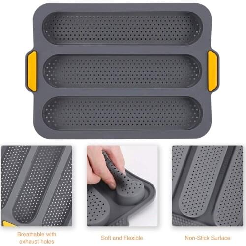 Silicone French Bread Baking Mold Set Bread Wave Baking Tray Practical Cake Baguette Mold Pans 3 Groove Waves Bread Baking Tool