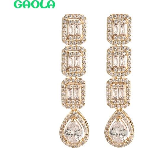 GAOLA New Fashion Long Zircon Earrings Luxury Luxury Sense Earrings Large Zircon Inlay Shiny Water Drop Earrings