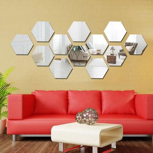 Geometric Hexagon Mirror Wall Sticker DIY Home Decor Enlarge Living Room Removable Safety 5 sizes DIY Wall stickers