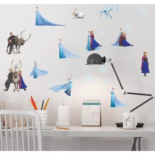 Hot Frozen Elsa Anna Princess Wall Stickers For Home Decor Living Room Kids Rooms Cartoon Wall Decal Diy Pvc Mural Art Poster