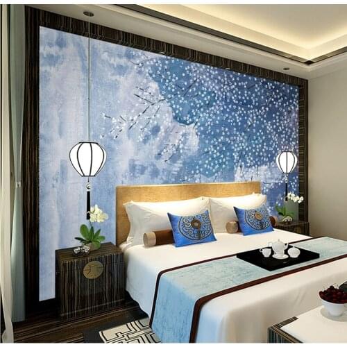 Bacal Painting Blue Bottom White Flower 3D Murals Wallpaper for Girls Child Room 3d Flower Wall Paper Mural Papel Photo Stickers