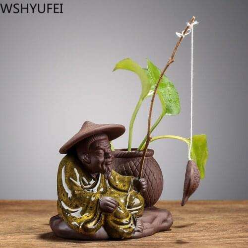 1PCS Ceramic Tea pet decoration Boutique Tea table tea Figurine Ornaments flower pot Purple Ceramic Crafts Tea Accessories