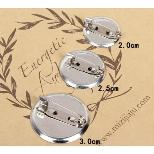 30pcs Metal Sliver Color 20 25 30 mm Round Brooch Base Cabochon Blanks Trays with Brooch Pins Cameo Cabochon Base Setting