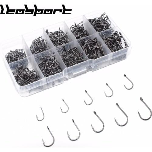 LEOSPORT 500pcs/box High Carbon Steel Fishing Hook Size #3-#12 Fishhooks Pack Carp Fishing Tackle