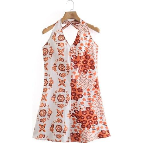 Summer ladies flower print suspender dress sexy backless mini dress holiday beach dress