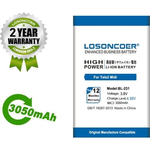 LOSONCOER Battery 3050mAh BL-231 Battery For Tele2 Midi Battery