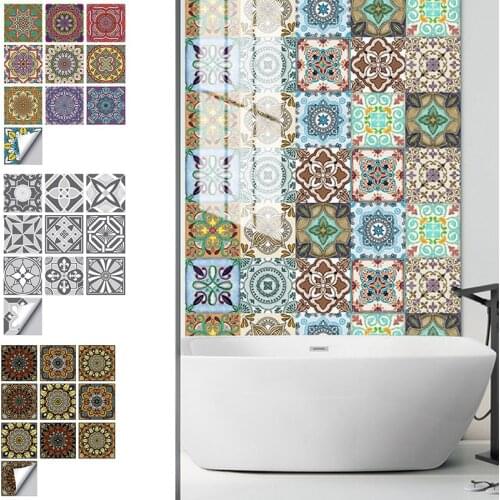 15x15CM 10Pcs PVC Tile Stickers Retro Wall Art Decal Adhesive Kitchen Bathroom Waterproof Wall And Floor Tile Stickers