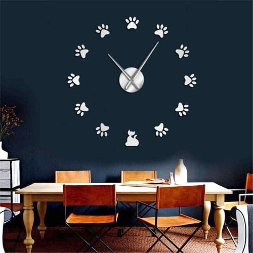 Cat Paws DIY Silent Giant Wall Clock Decor Cats Footprint Contemporary Oversized Bedroom Watch Cat Lovers Gift Wall Art Home