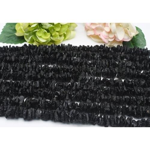 Natural Genuine Raw Mineral Black Tourmaline Free Form Loose Rough Matte Faceted Beads 15-22mm 15"
