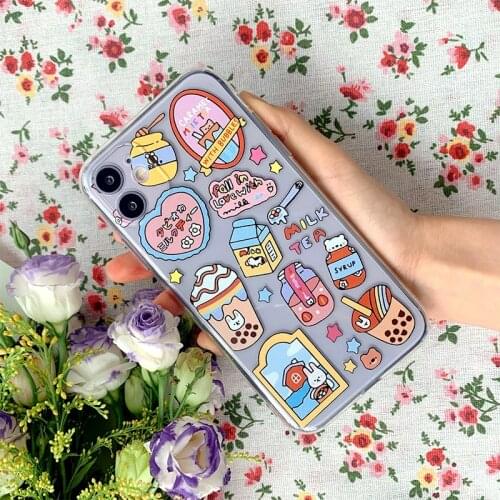 Originality Cute Cartoon Drink Milk Tea TPU Phone Case for Iphone 12 12pro Iphone11 Pro Phone Case for Iphone 7 XR XS MAX 8plus