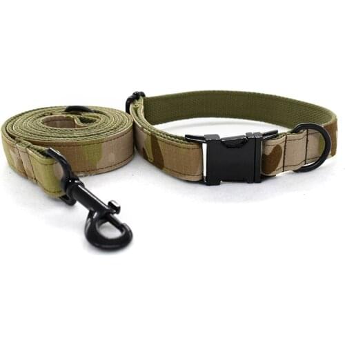 Army Green Camouflage Dog Collar and Leash Set With Bow Tie For Big and Small Dog Cotton Fabric Collar Gold Metal Buckle