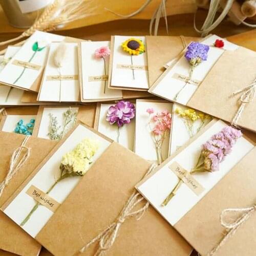 Valentines Day Card Artificial Flower Kraft Paper Handmade Creative Birthday Greeting Cards Baby Bridal Shower Thank-You Card