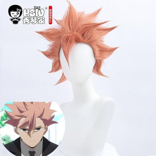 HSIU Anime ID INVADED Cosplay Akihito Narihisago Cosplay Hair Pink orange color Mens reverse warp wig