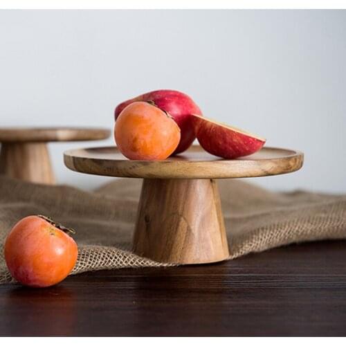 Japanese-style Solid Wood Fruit Dessert High-foot Tray Cake Tray Acacia Wooden Tray Living Room Set Plate Retro Home Decoration