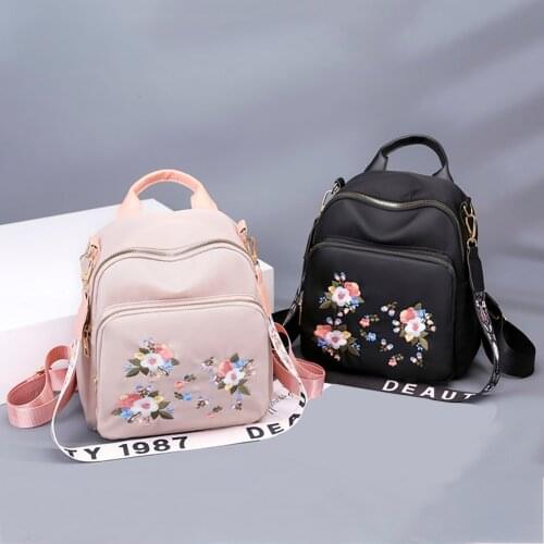 Fashion Oxford Cloth Embroidery Women Shoulder Backpack Retro Flower Printed Multi Zipper Pack Casual Girls Student School Bag
