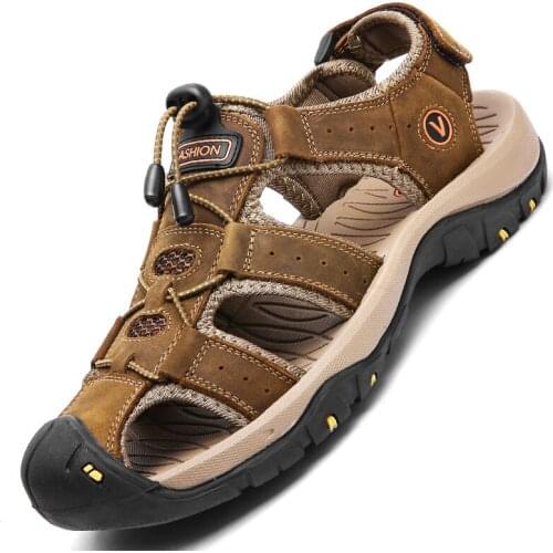 Summer Mens Sandals Breathable Genuine Leather Outdoor Sandals Luxury Mens Summer Casual Shoes Men Slippers Sandals Hot Sale