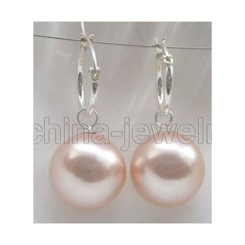 16mm pink perfect round sea shell pearl earring - 925 >Lovely Fine Nobility Ladys Womens Earrings