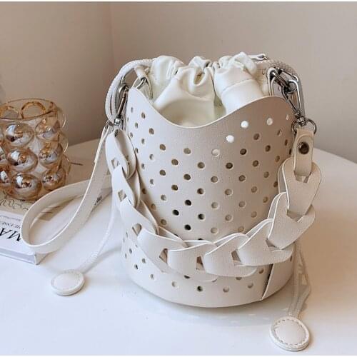 High Quality Hollow Personality Bucket Bag Female Bag 2021 New Summer Trend Fashion Single Shoulder Bag Texture Messenger Bag