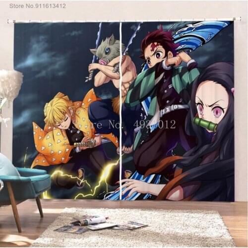 Demon Slayer Blackout Curtain 2 Panels Japan Anime 160x160cm Window Drapes For Living Room Cartoon Custom Home Window Treatments