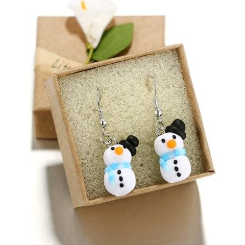 Euro-American Fashionable Simple Black Capped Cute Snowman Earrings Handmade Creative Christmas Series Earrings Women Gift