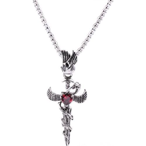 Vintage Gothic Sacred Heart Cross Ruby Snake Pendant Chain Necklaces Collar Chunky Choker for Women Men Gift Jewelry Making