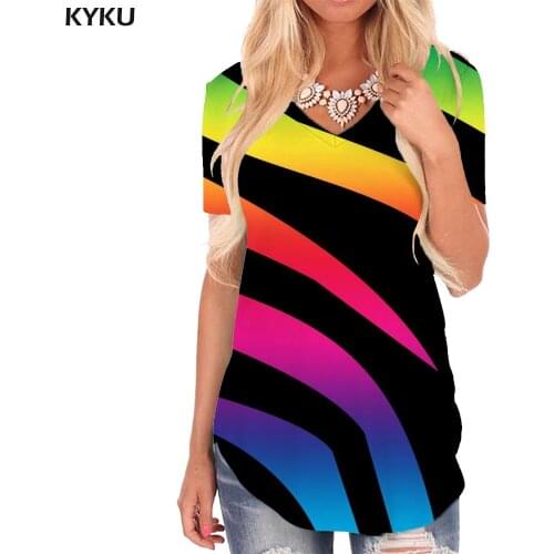KYKU Zebra T Shirt Women Black And White V-neck Tshirt Stripe Shirt Print Harajuku Funny T shirts Womens Clothing Punk Rock