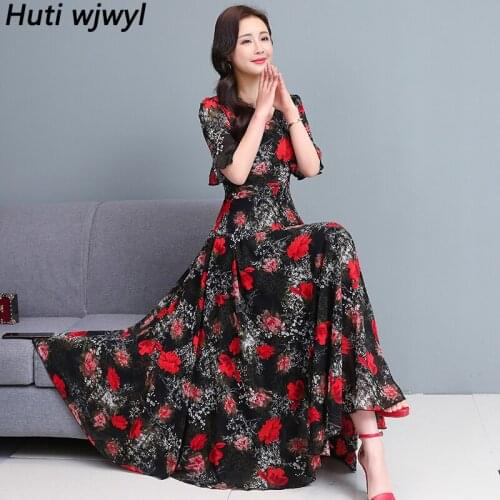 2021 Summer Casual Floral Chiffon Sundress Elegant Party Women Bodycon Midi Vestidos 4XL Plus Size Vintage Boho Beach Maxi Dress
